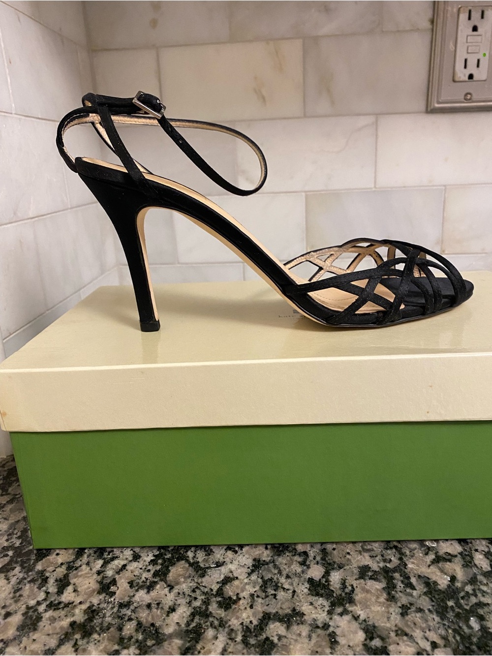 kate spade Black Strappy Open-Toe Ankle Strap Heels